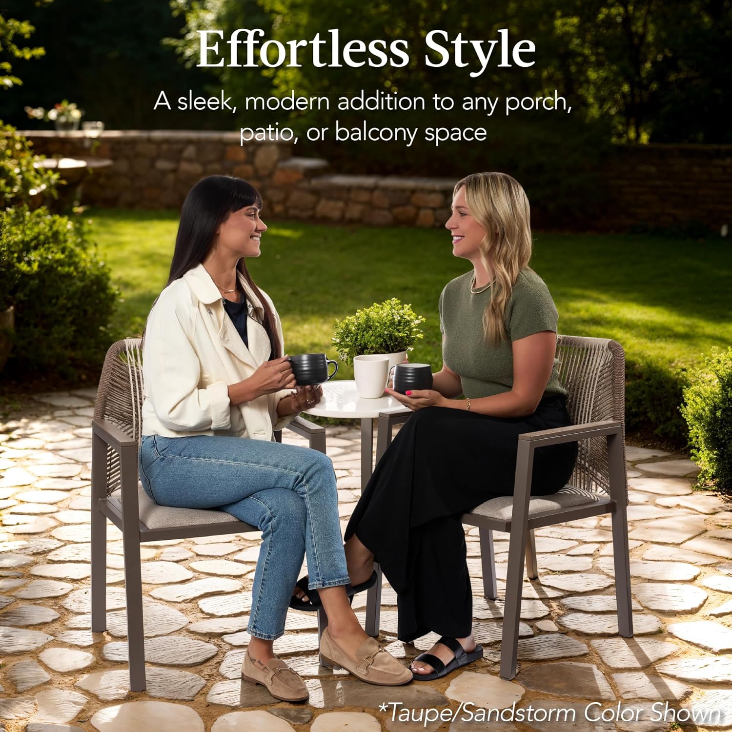Arteva Living:  Outdoor Dining Arm Chair Set of 2, Aluminum Frame with Armrest, All-Weather Woven Rope Chair Design - Charcoal/Graphite