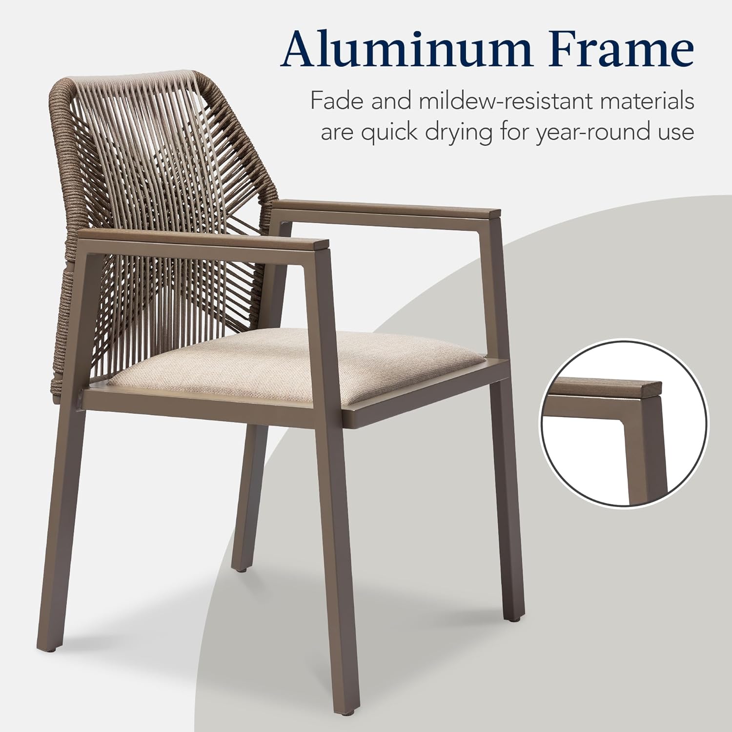 Arteva Living:  Outdoor Dining Arm Chair Set of 2, Aluminum Frame with Armrest, All-Weather Woven Rope Chair Design - Charcoal/Graphite