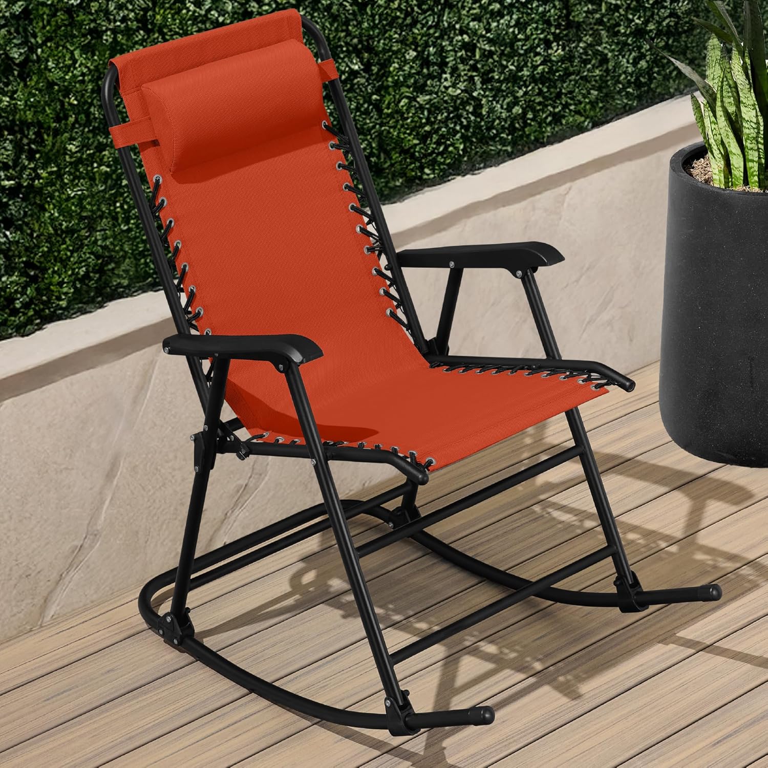 Arteva Living:  Outdoor Folding Rocking Chair, Zero Gravity Lounge Chair, Patio Rocker w/Headrest Pillow - Peacock Blue