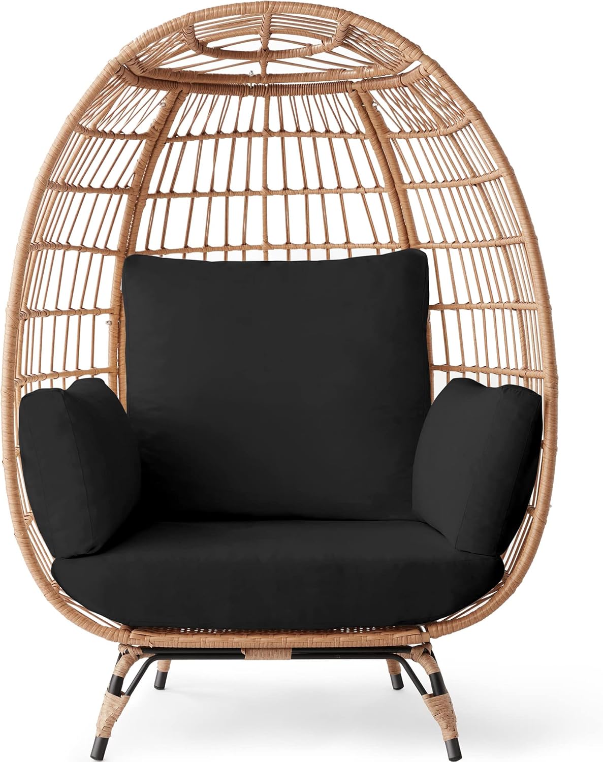 Arteva Living:  Wicker Egg Chair, Oversized Indoor Outdoor Lounger for Patio, Backyard, Living Room w/ 4 Cushions, Steel Frame, 440lb Capacity - Sage