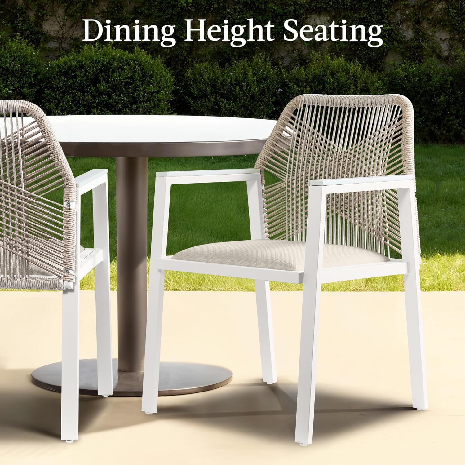 Arteva Living:  Outdoor Dining Arm Chair Set of 2, Aluminum Frame with Armrest, All-Weather Woven Rope Chair Design - Charcoal/Graphite