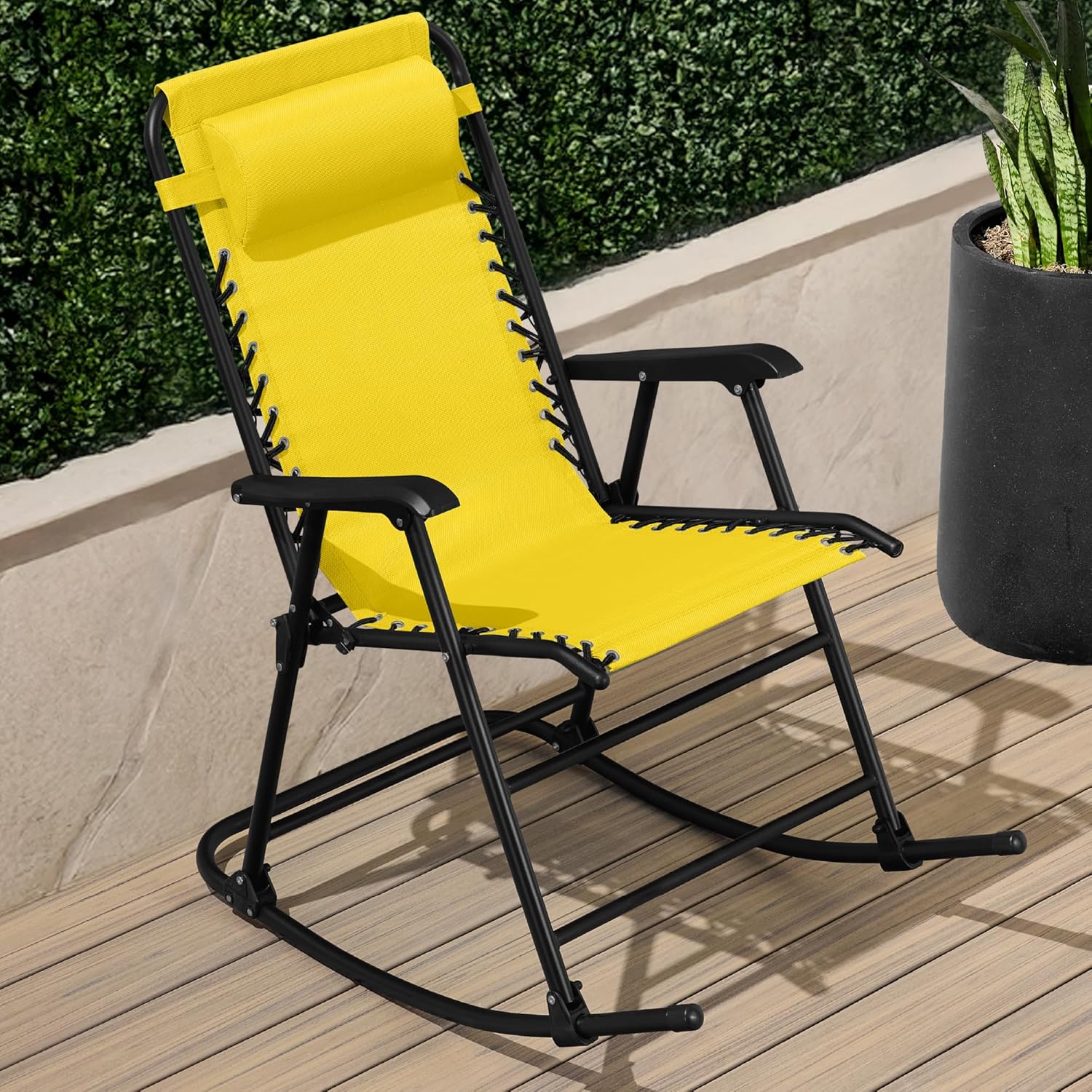 Arteva Living:  Outdoor Folding Rocking Chair, Zero Gravity Lounge Chair, Patio Rocker w/Headrest Pillow - Peacock Blue