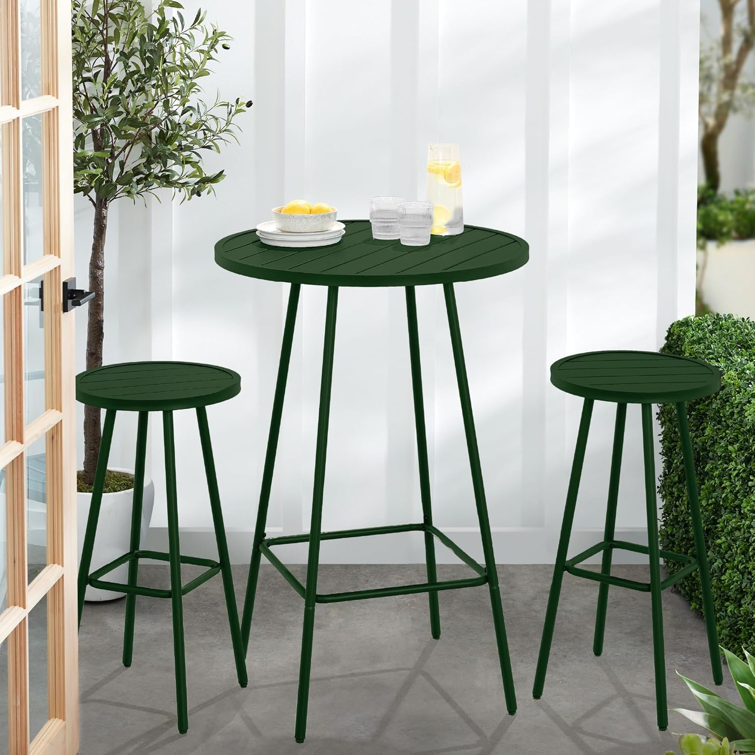 Arteva Living:  3-Piece Patio Dining Set, Bar Height, Outdoor Bistro Set, Outdoor Round Bar Table w/ 2 Bar Stools, Steel - Peacock Blue