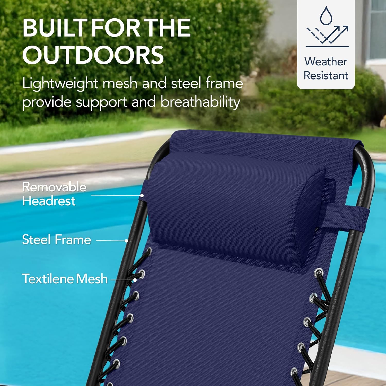 Arteva Living:  Outdoor Folding Rocking Chair, Zero Gravity Lounge Chair, Patio Rocker w/Headrest Pillow - Peacock Blue