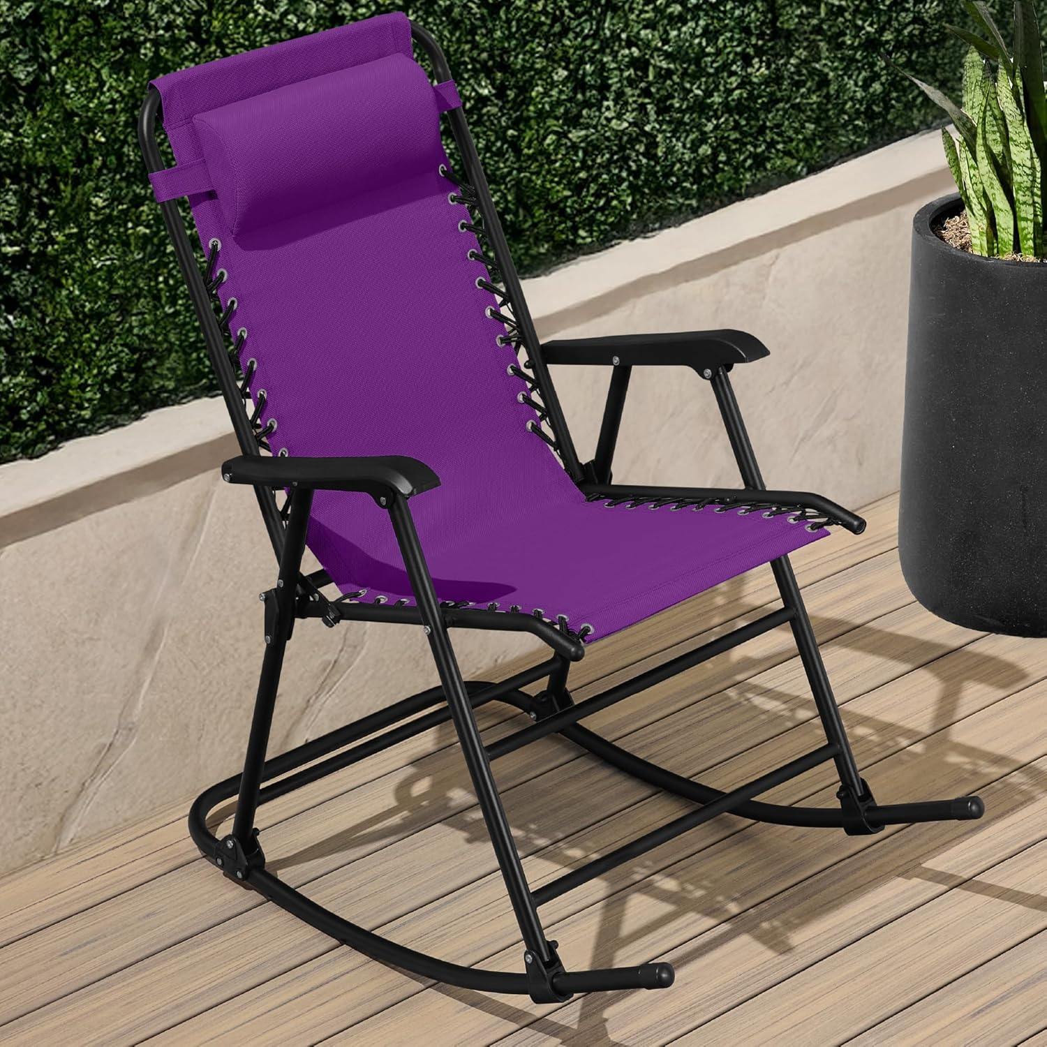 Arteva Living:  Outdoor Folding Rocking Chair, Zero Gravity Lounge Chair, Patio Rocker w/Headrest Pillow - Peacock Blue