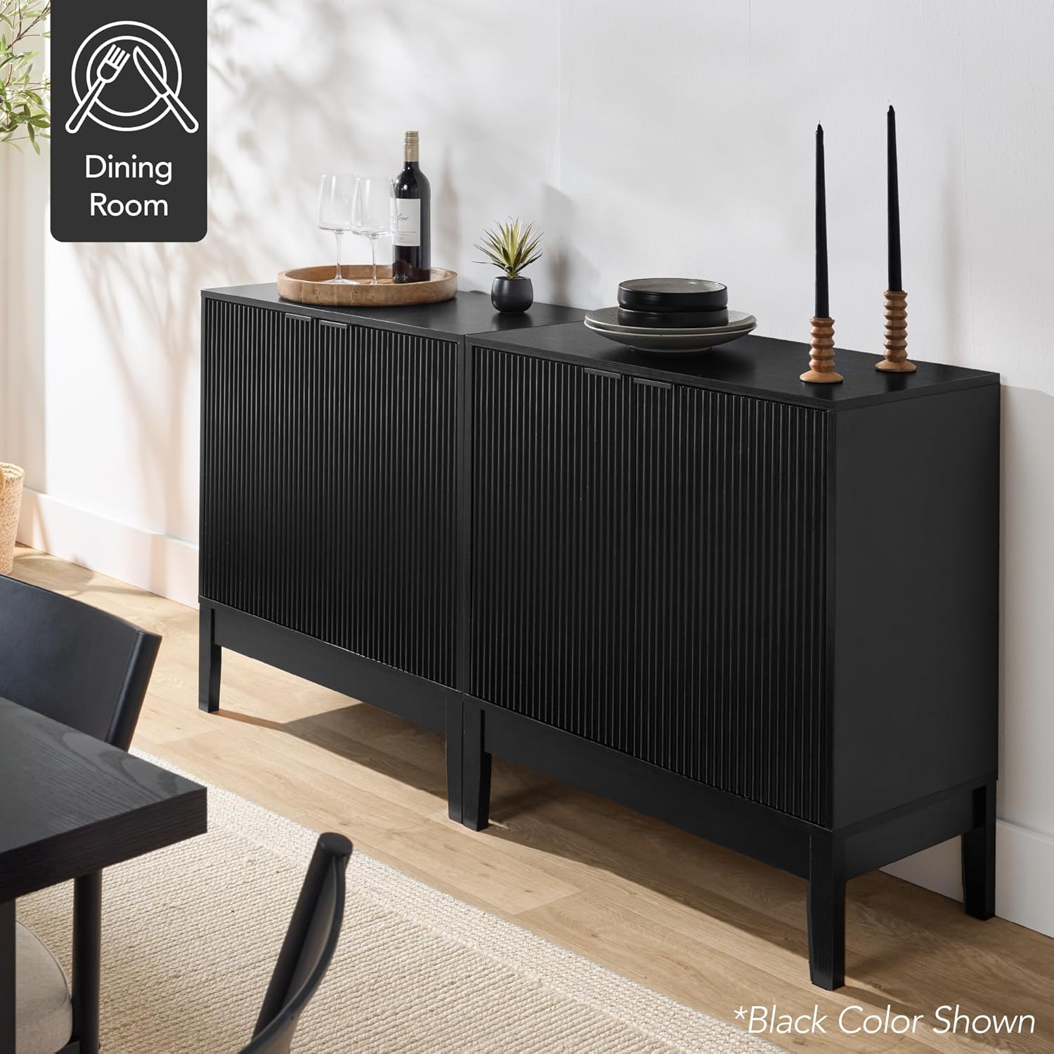 Arteva Living:  4-Door Large Reeded Storage Cabinet, Buffet Sideboard, Media Cabinet, Cupboard, Accent Console Table w/Adjustable Shelves – Natural