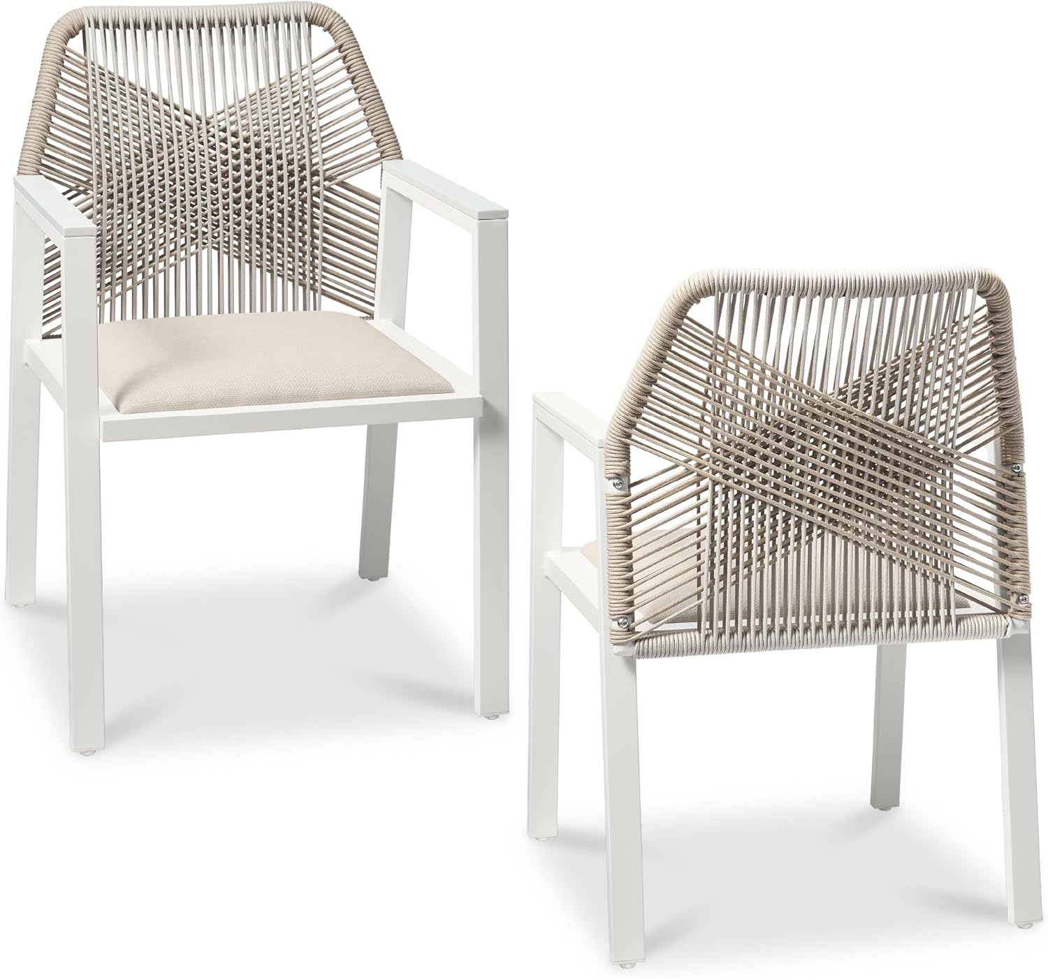 Arteva Living:  Outdoor Dining Arm Chair Set of 2, Aluminum Frame with Armrest, All-Weather Woven Rope Chair Design - Charcoal/Graphite