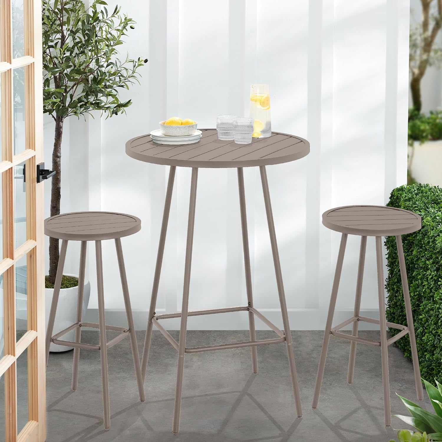 Arteva Living:  3-Piece Patio Dining Set, Bar Height, Outdoor Bistro Set, Outdoor Round Bar Table w/ 2 Bar Stools, Steel - Peacock Blue