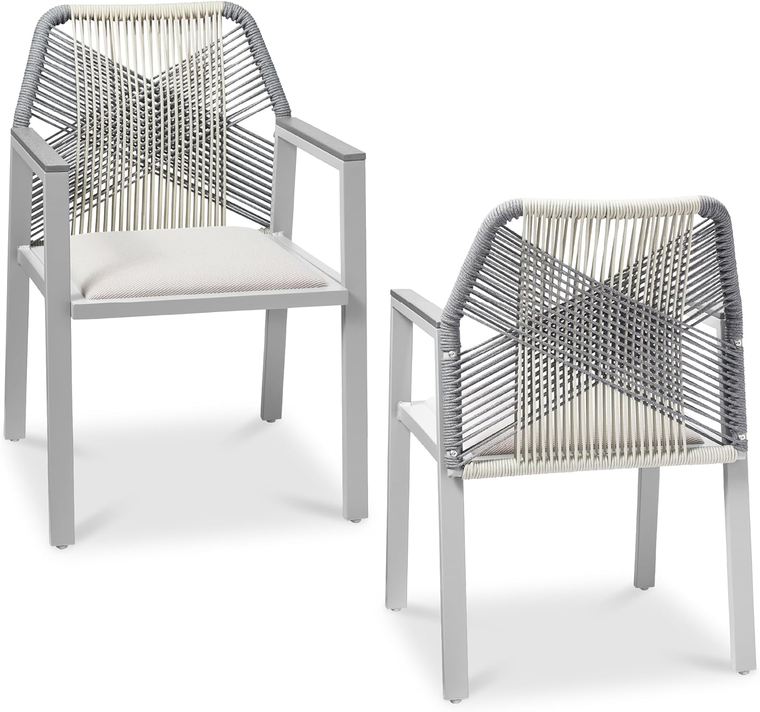 Arteva Living:  Outdoor Dining Arm Chair Set of 2, Aluminum Frame with Armrest, All-Weather Woven Rope Chair Design - Charcoal/Graphite