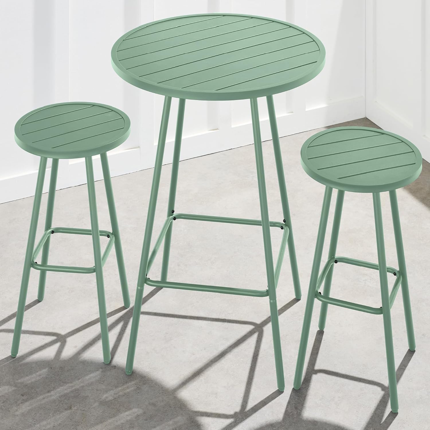 Arteva Living:  3-Piece Patio Dining Set, Bar Height, Outdoor Bistro Set, Outdoor Round Bar Table w/ 2 Bar Stools, Steel - Peacock Blue