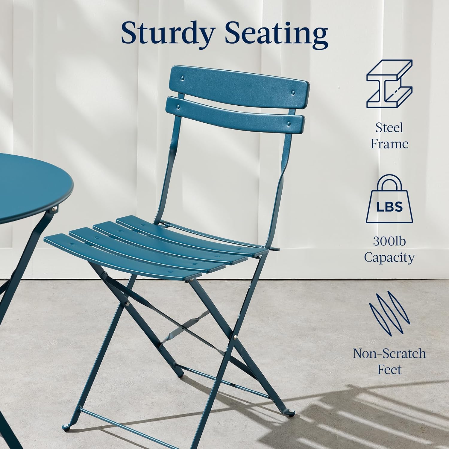 Arteva Living:  3-Piece Bistro Set, Space Saving Folding Design, Solid Steel, Outdoor Patio Furniture Set w/ 2 Chairs, Bistro Table - Sage