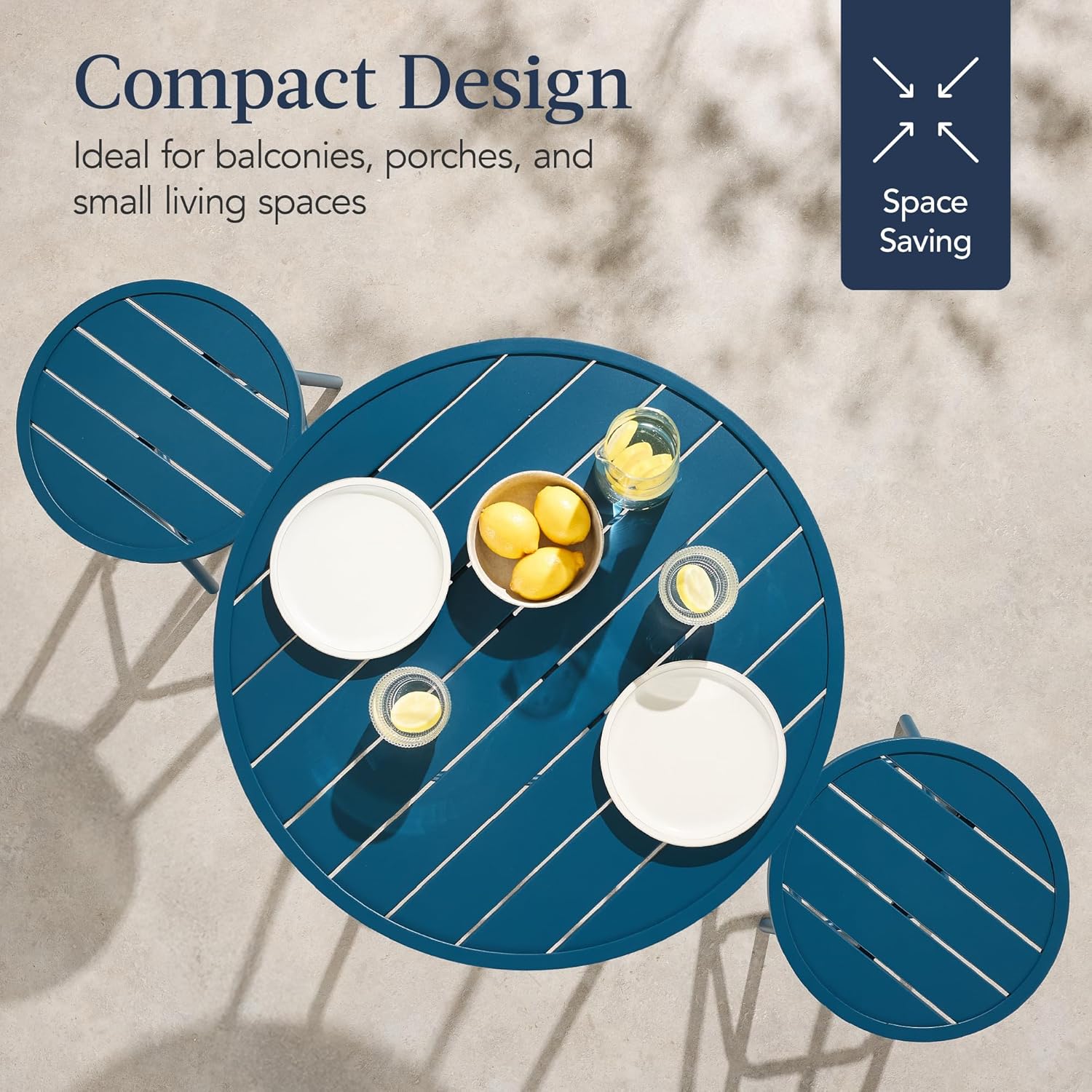 Arteva Living:  3-Piece Patio Dining Set, Bar Height, Outdoor Bistro Set, Outdoor Round Bar Table w/ 2 Bar Stools, Steel - Peacock Blue