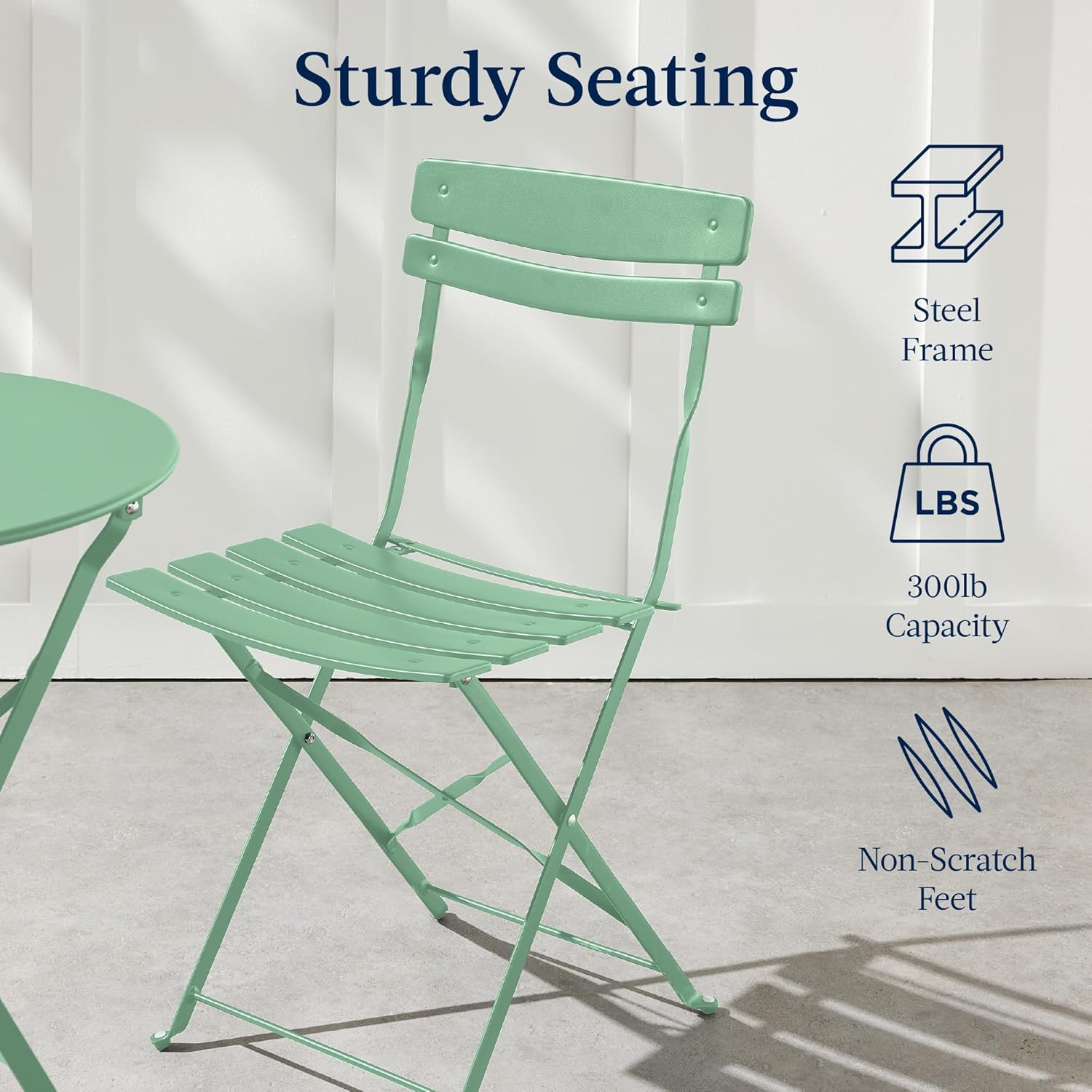 Arteva Living:  3-Piece Bistro Set, Space Saving Folding Design, Solid Steel, Outdoor Patio Furniture Set w/ 2 Chairs, Bistro Table - Sage