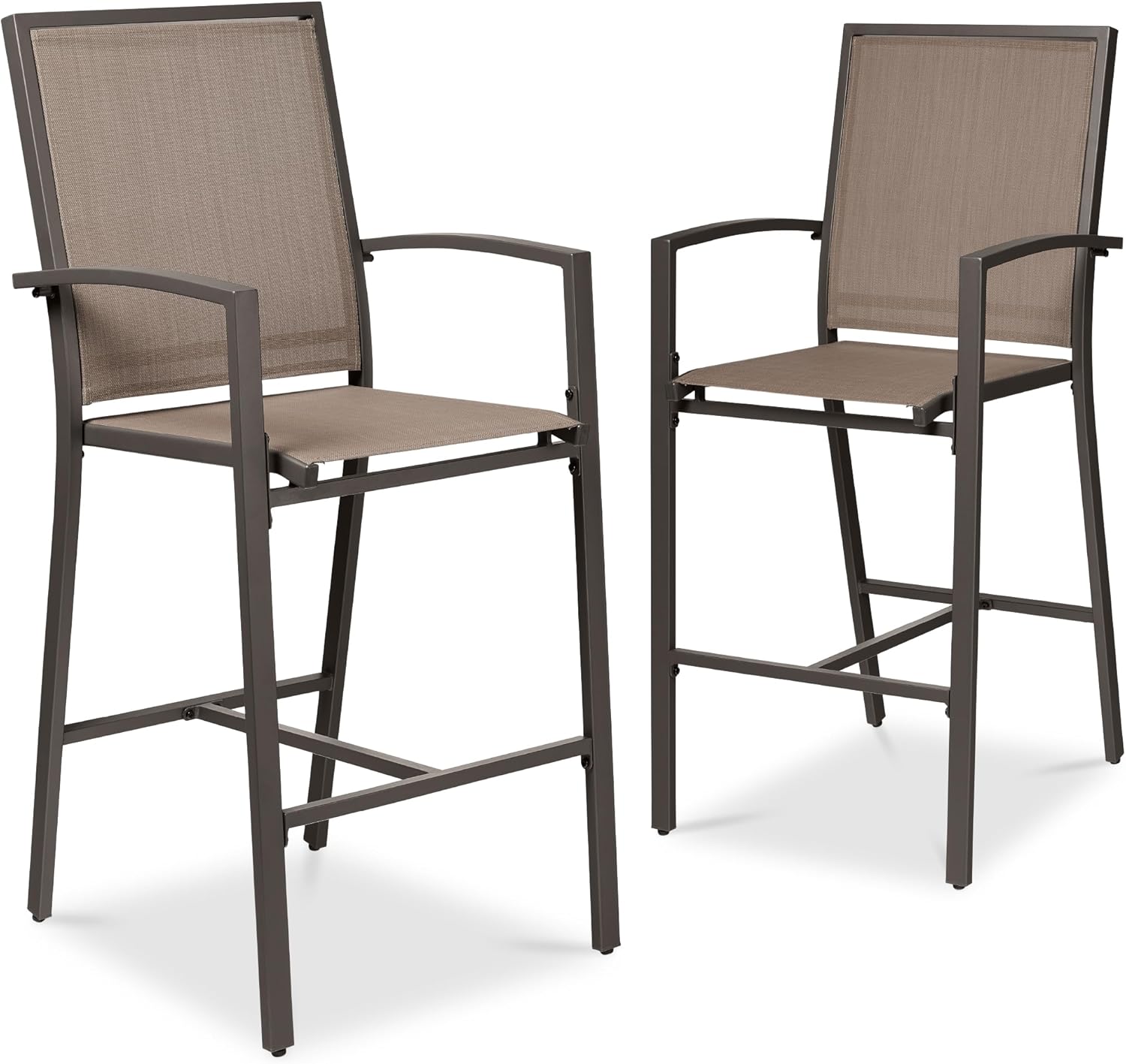 Arteva Living:  Outdoor Bar Stools Set of 2, Bar Height, Patio Furniture, All Weather Mesh Design w/Armrest - Black/Navy