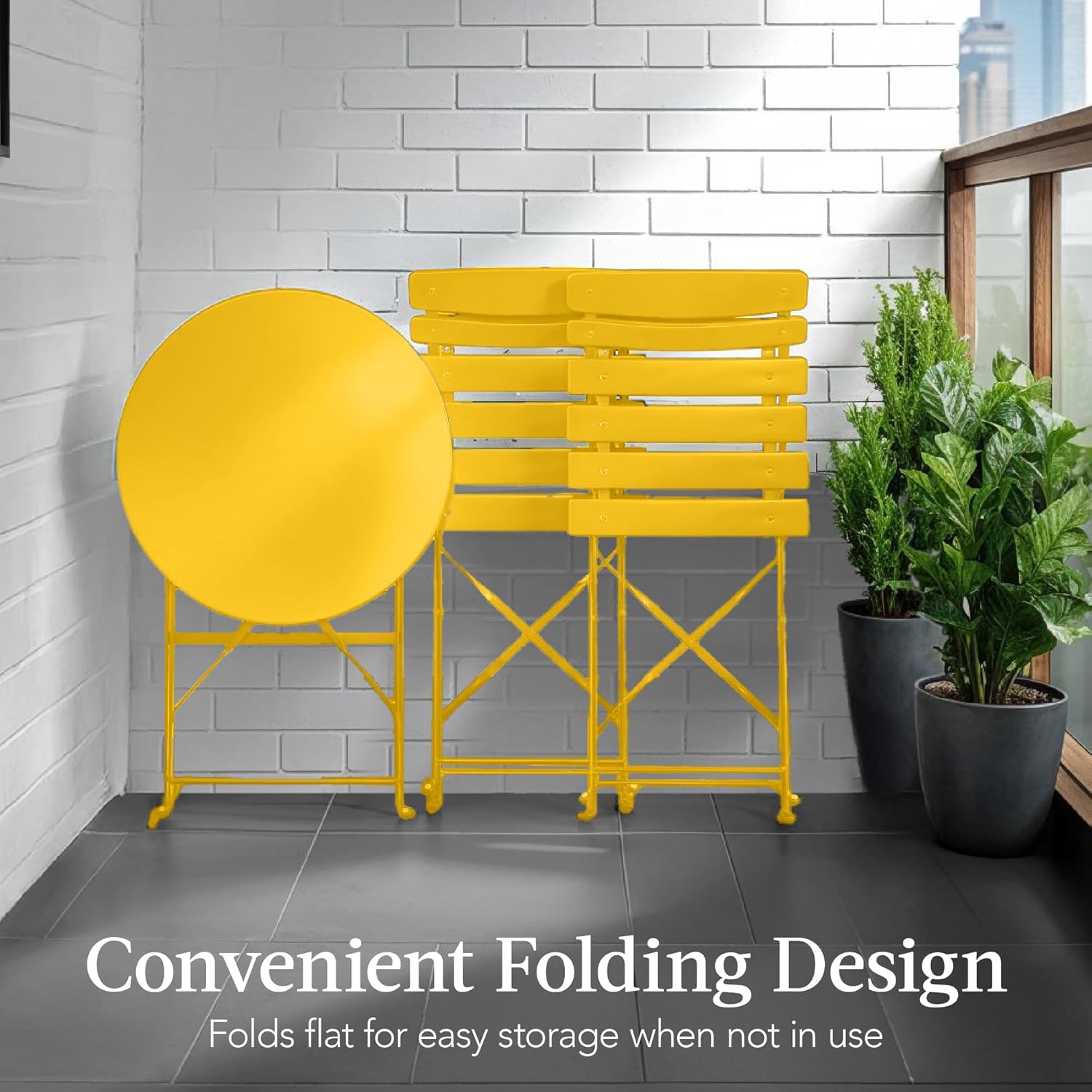 Arteva Living:  3-Piece Bistro Set, Space Saving Folding Design, Solid Steel, Outdoor Patio Furniture Set w/ 2 Chairs, Bistro Table - Sage