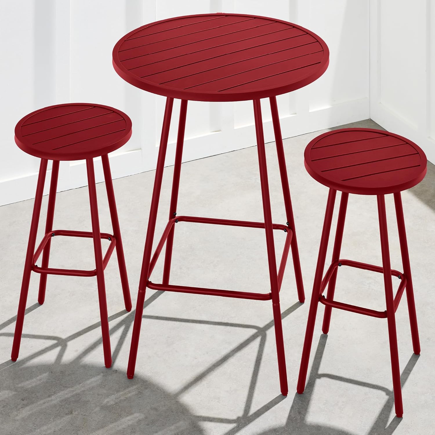Arteva Living:  3-Piece Patio Dining Set, Bar Height, Outdoor Bistro Set, Outdoor Round Bar Table w/ 2 Bar Stools, Steel - Peacock Blue