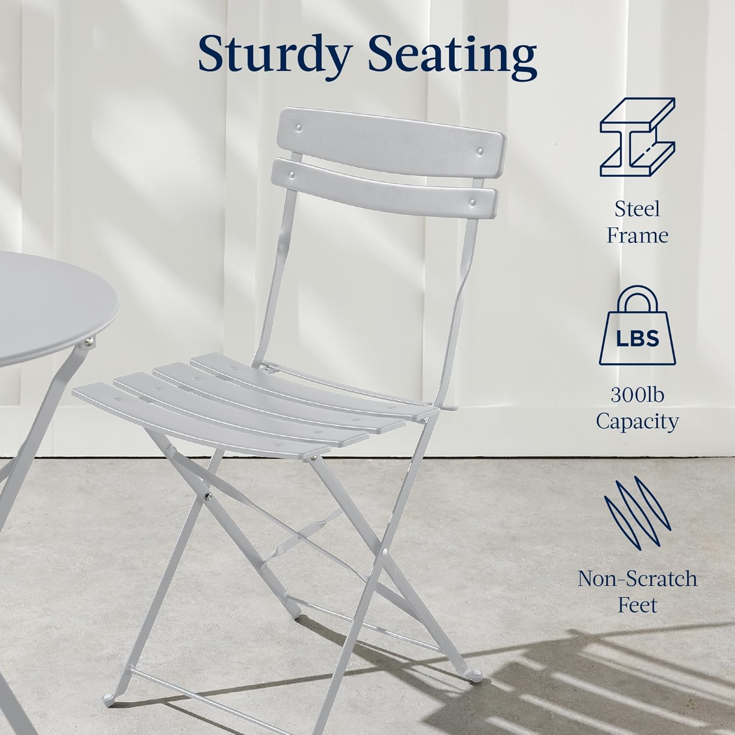 Arteva Living:  3-Piece Bistro Set, Space Saving Folding Design, Solid Steel, Outdoor Patio Furniture Set w/ 2 Chairs, Bistro Table - Sage
