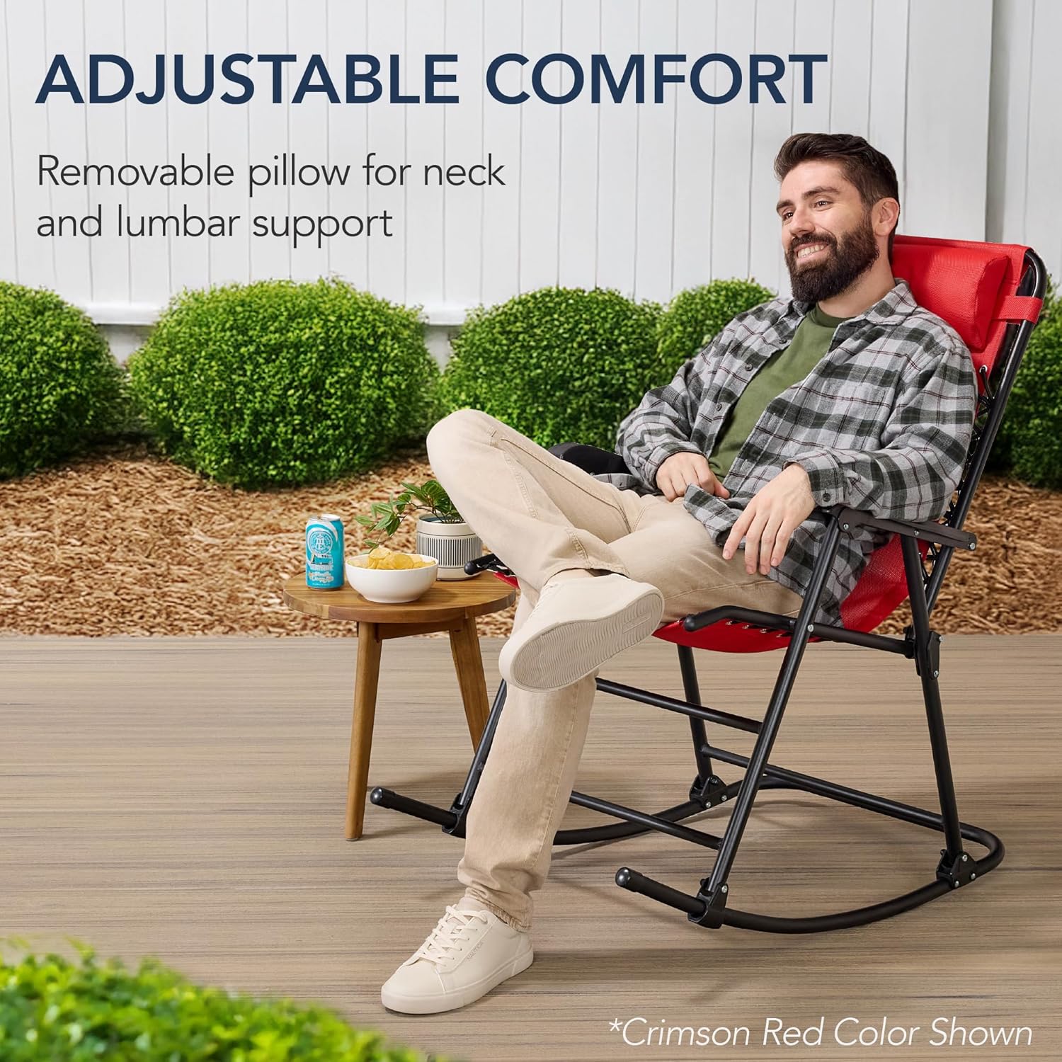 Arteva Living:  Outdoor Folding Rocking Chair, Zero Gravity Lounge Chair, Patio Rocker w/Headrest Pillow - Peacock Blue