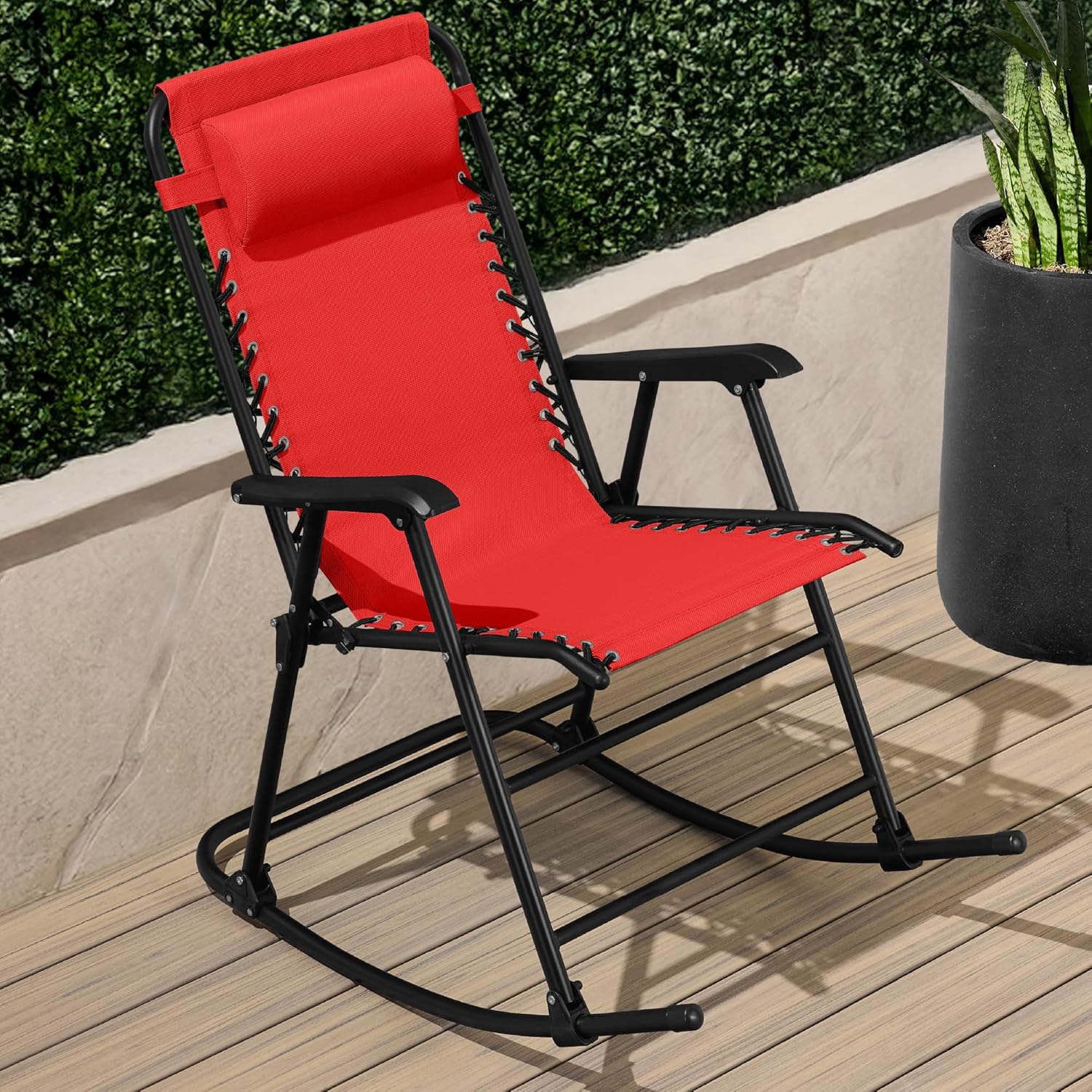 Arteva Living:  Outdoor Folding Rocking Chair, Zero Gravity Lounge Chair, Patio Rocker w/Headrest Pillow - Peacock Blue