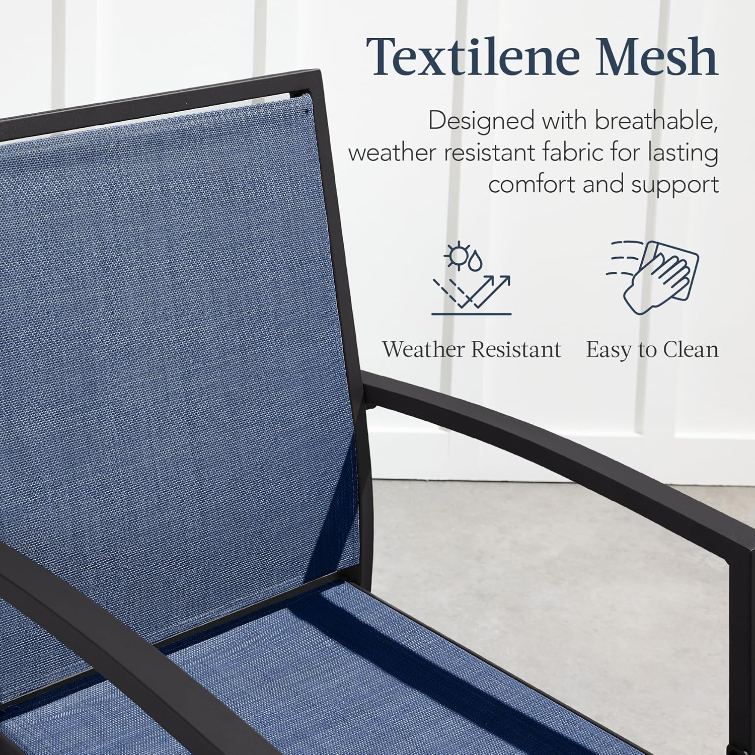 Arteva Living:  Outdoor Bar Stools Set of 2, Bar Height, Patio Furniture, All Weather Mesh Design w/Armrest - Black/Navy