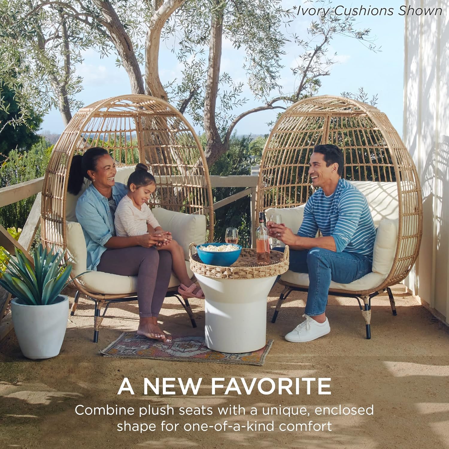 Arteva Living:  Wicker Egg Chair, Oversized Indoor Outdoor Lounger for Patio, Backyard, Living Room w/ 4 Cushions, Steel Frame, 440lb Capacity - Sage
