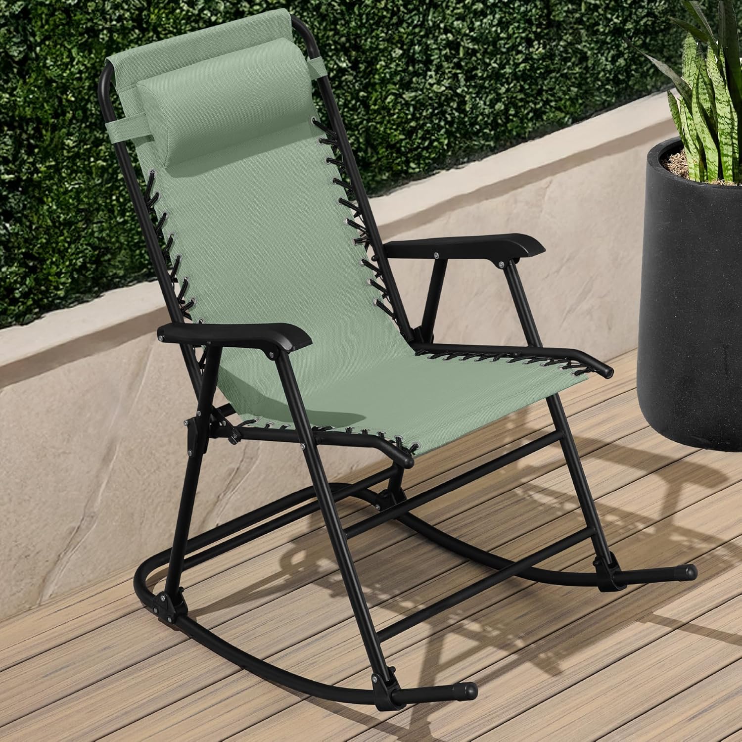 Arteva Living:  Outdoor Folding Rocking Chair, Zero Gravity Lounge Chair, Patio Rocker w/Headrest Pillow - Peacock Blue