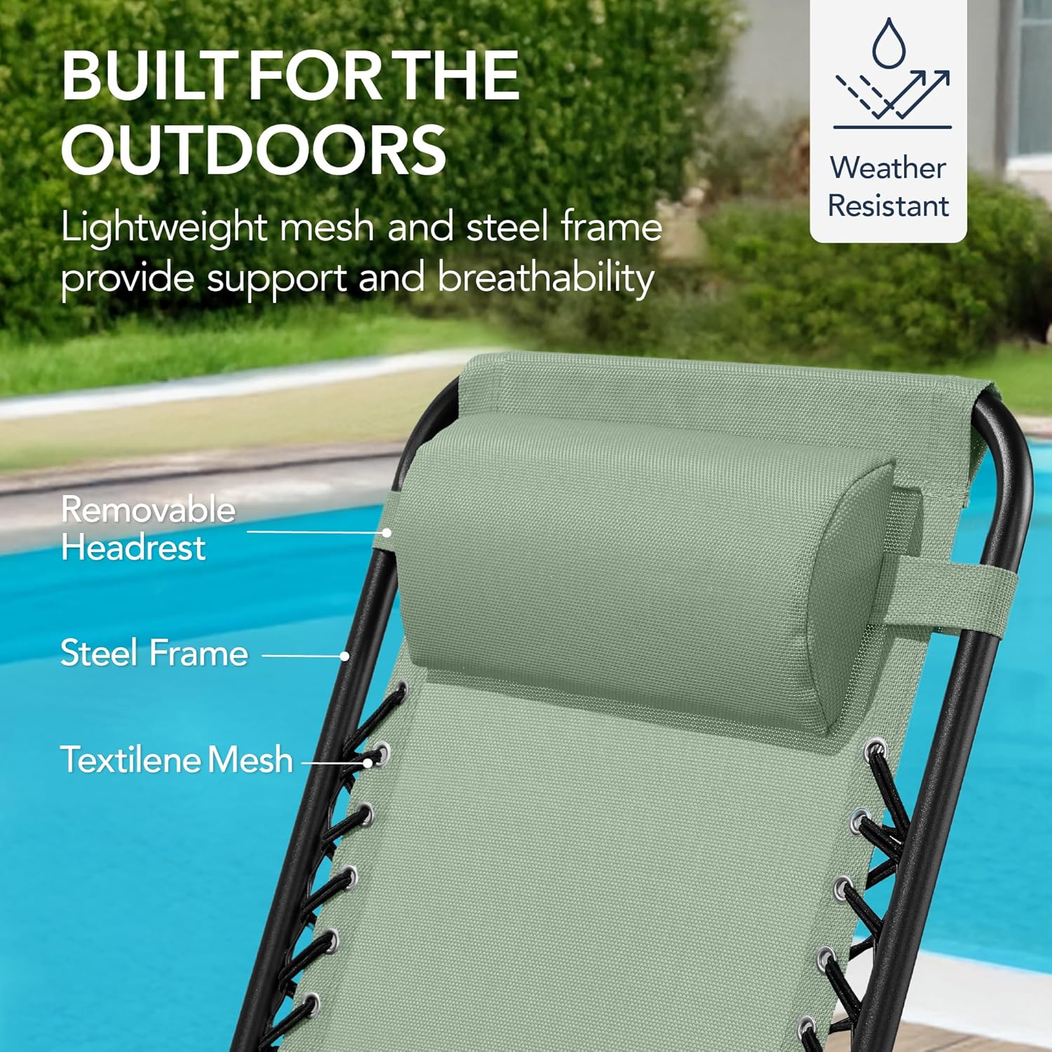 Arteva Living:  Outdoor Folding Rocking Chair, Zero Gravity Lounge Chair, Patio Rocker w/Headrest Pillow - Peacock Blue