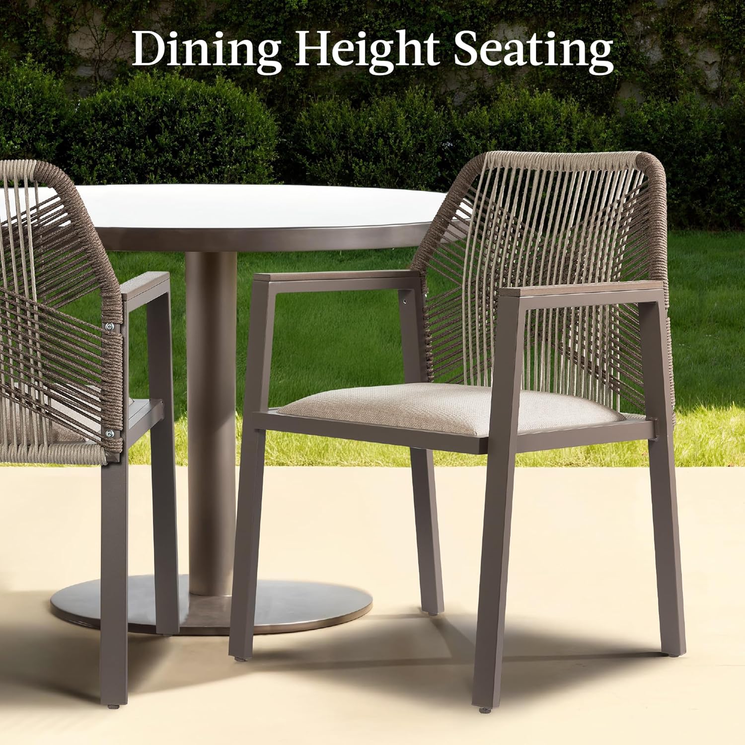 Arteva Living:  Outdoor Dining Arm Chair Set of 2, Aluminum Frame with Armrest, All-Weather Woven Rope Chair Design - Charcoal/Graphite