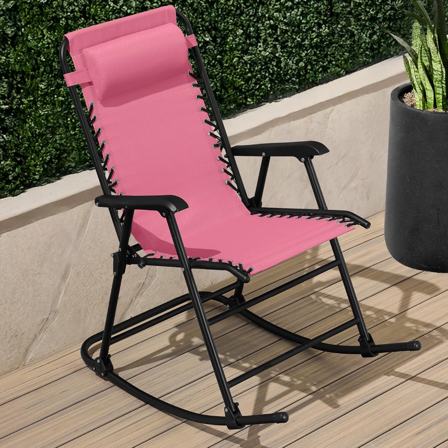 Arteva Living:  Outdoor Folding Rocking Chair, Zero Gravity Lounge Chair, Patio Rocker w/Headrest Pillow - Peacock Blue