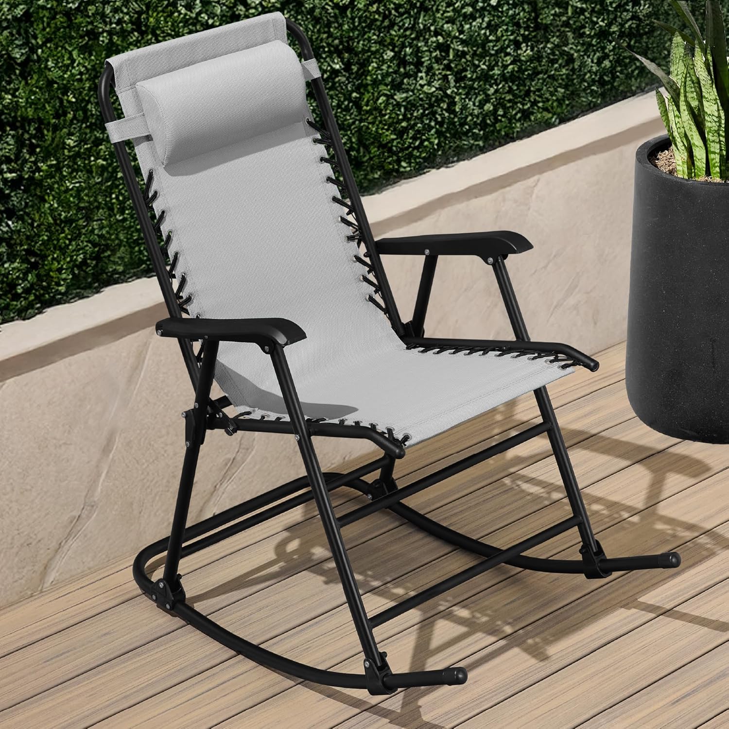 Arteva Living:  Outdoor Folding Rocking Chair, Zero Gravity Lounge Chair, Patio Rocker w/Headrest Pillow - Peacock Blue