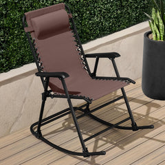 Arteva Living:  Outdoor Folding Rocking Chair, Zero Gravity Lounge Chair, Patio Rocker w/Headrest Pillow - Peacock Blue