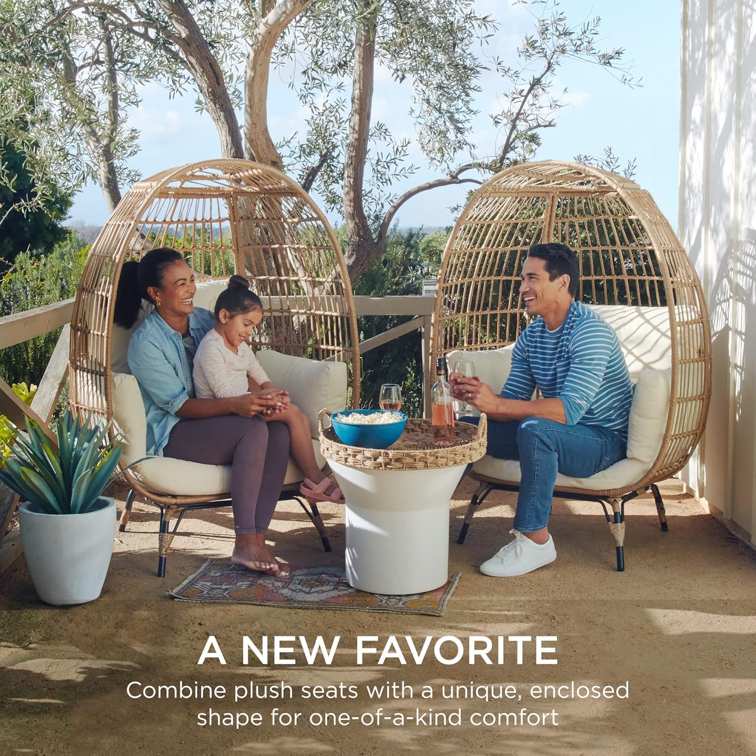 Arteva Living:  Wicker Egg Chair, Oversized Indoor Outdoor Lounger for Patio, Backyard, Living Room w/ 4 Cushions, Steel Frame, 440lb Capacity - Sage
