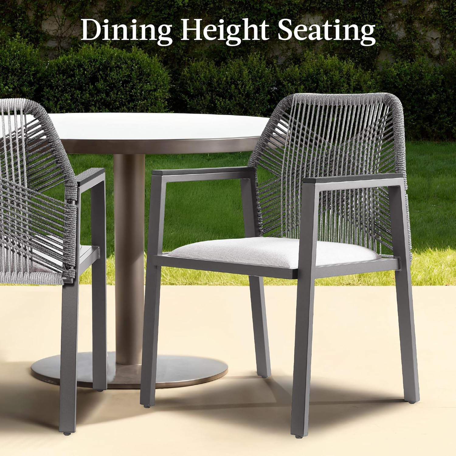 Arteva Living:  Outdoor Dining Arm Chair Set of 2, Aluminum Frame with Armrest, All-Weather Woven Rope Chair Design - Charcoal/Graphite