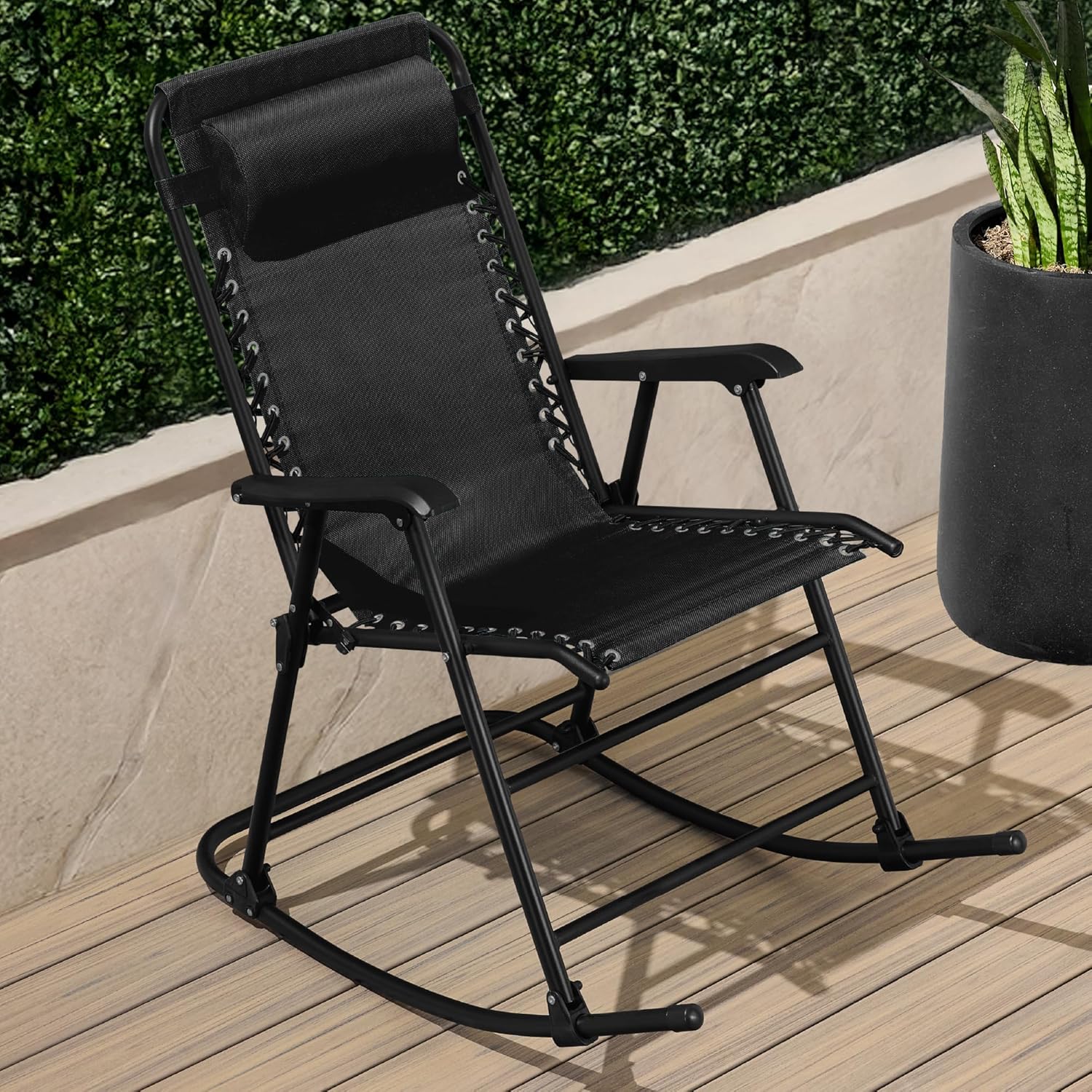 Arteva Living:  Outdoor Folding Rocking Chair, Zero Gravity Lounge Chair, Patio Rocker w/Headrest Pillow - Peacock Blue