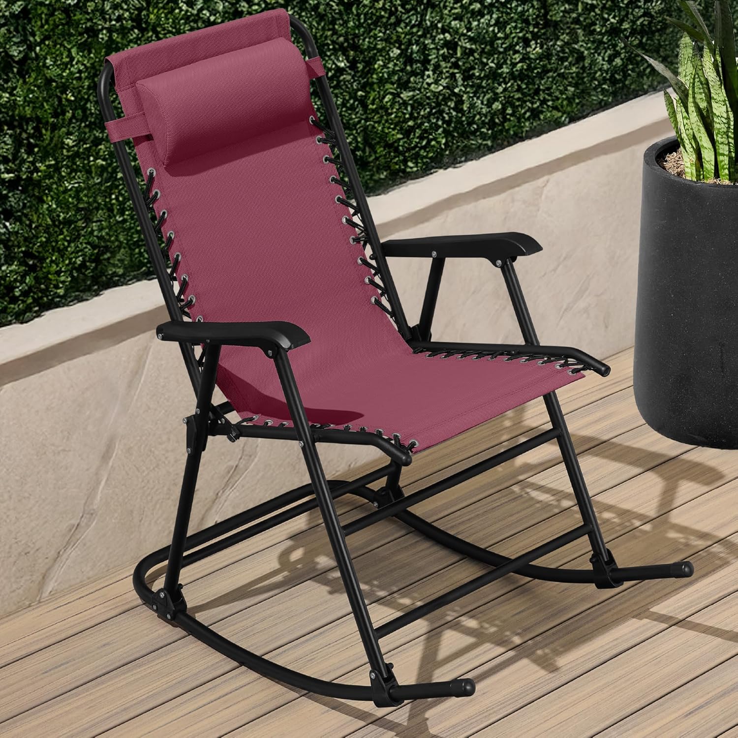 Arteva Living:  Outdoor Folding Rocking Chair, Zero Gravity Lounge Chair, Patio Rocker w/Headrest Pillow - Peacock Blue